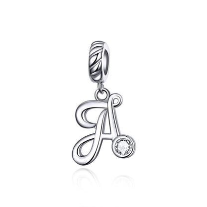 925 Sterling Silver Personalized Letter Pendant For Diy Bracelets And Necklaces Style - A