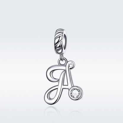 925 Sterling Silver Personalized Letter Pendant For Diy Bracelets And Necklaces Style - A