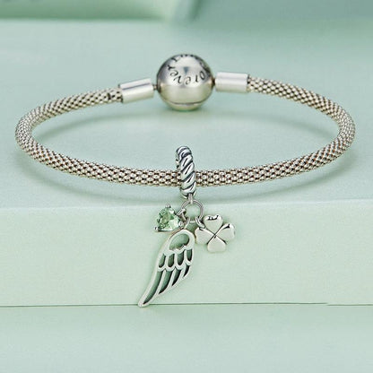 925 Sterling Silver Zircon Clover Bracelet With Hollow Wings