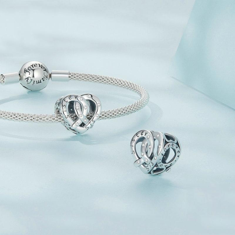 925 Sterling Silver Hollow Heart Sister Bracelet Beaded
