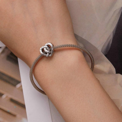 925 Sterling Silver Hollow Heart Sister Bracelet Beaded