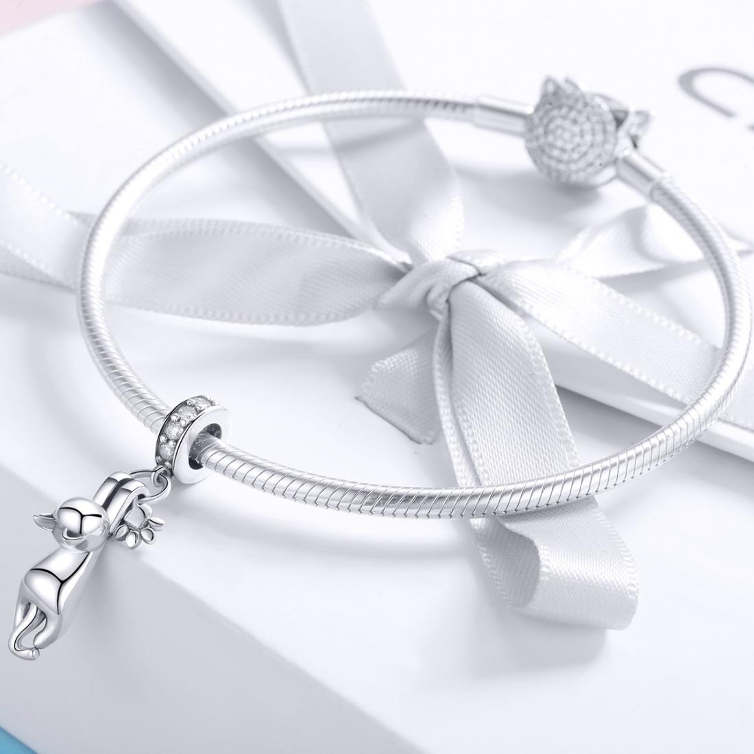 925 Sterling Silver Cat Charm For Diy Bracelet Style - Pendant