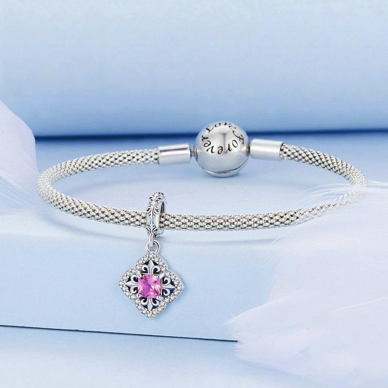 925 Sterling Silver Red Zircon Bracelet Pendant