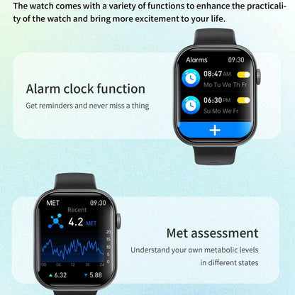 2.1 Inch Screen Smart Watch With Blood Sugar / Blood Oxygen Monitoring / Sos Alarm / 100+ Sports Modes - Black 3-Bead Steel - Black Silicone