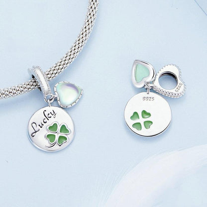 925 Sterling Silver Gold Plated Heart Clover Bracelet Pendant