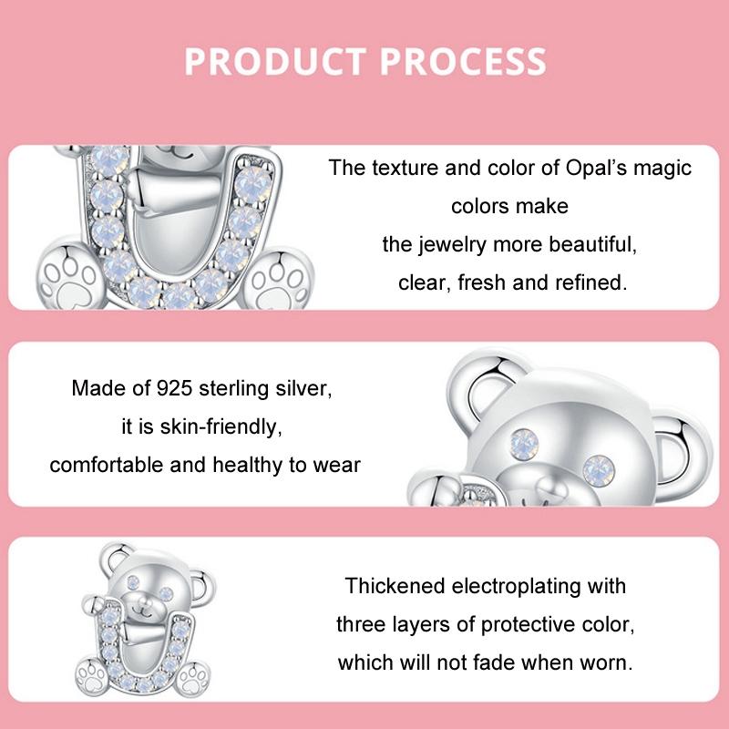 925 Sterling Silver Valentine'S Day Bear Beads