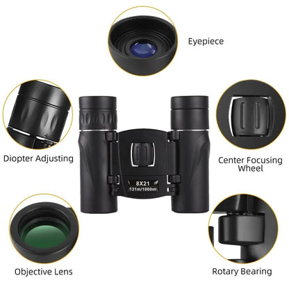 High-power Mini Binoculars for Low-light Night Vision 8x21