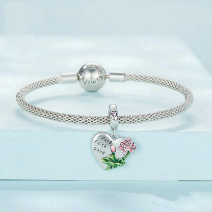 925 Sterling Silver Lotus Flower Love Zirconia Bracelet Charm
