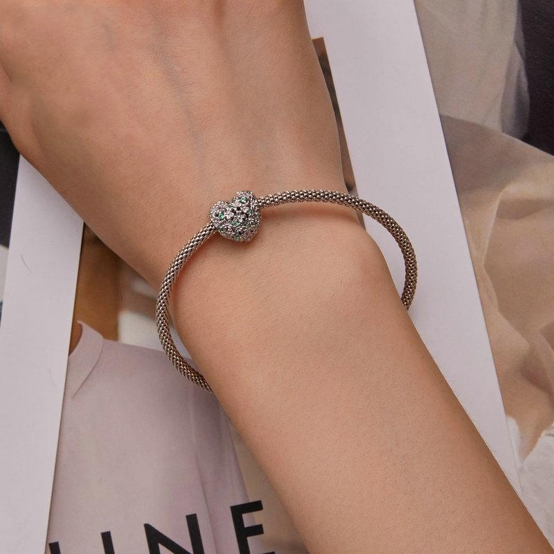 925 Sterling Silver Green Zircon Clover Beads