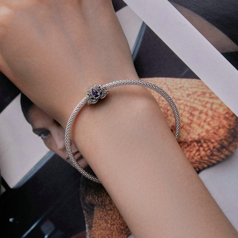 925 Sterling Silver Zircon Lotus Bracelet
