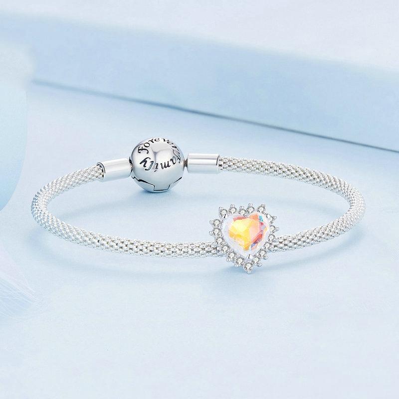 925 Sterling Silver Heart Charm Glass Bead Bracelet