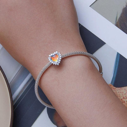 925 Sterling Silver Heart Charm Glass Bead Bracelet