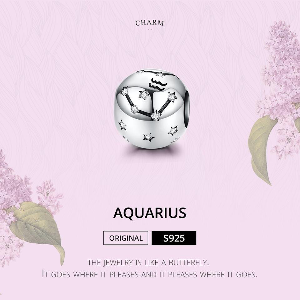 925 Sterling Silver Diy Zodiac Bracelet Beads Constellation Accessories Style - Aquarius