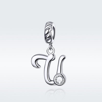 925 Sterling Silver Personalized Letter Pendant For Diy Bracelets & Necklaces Style - U