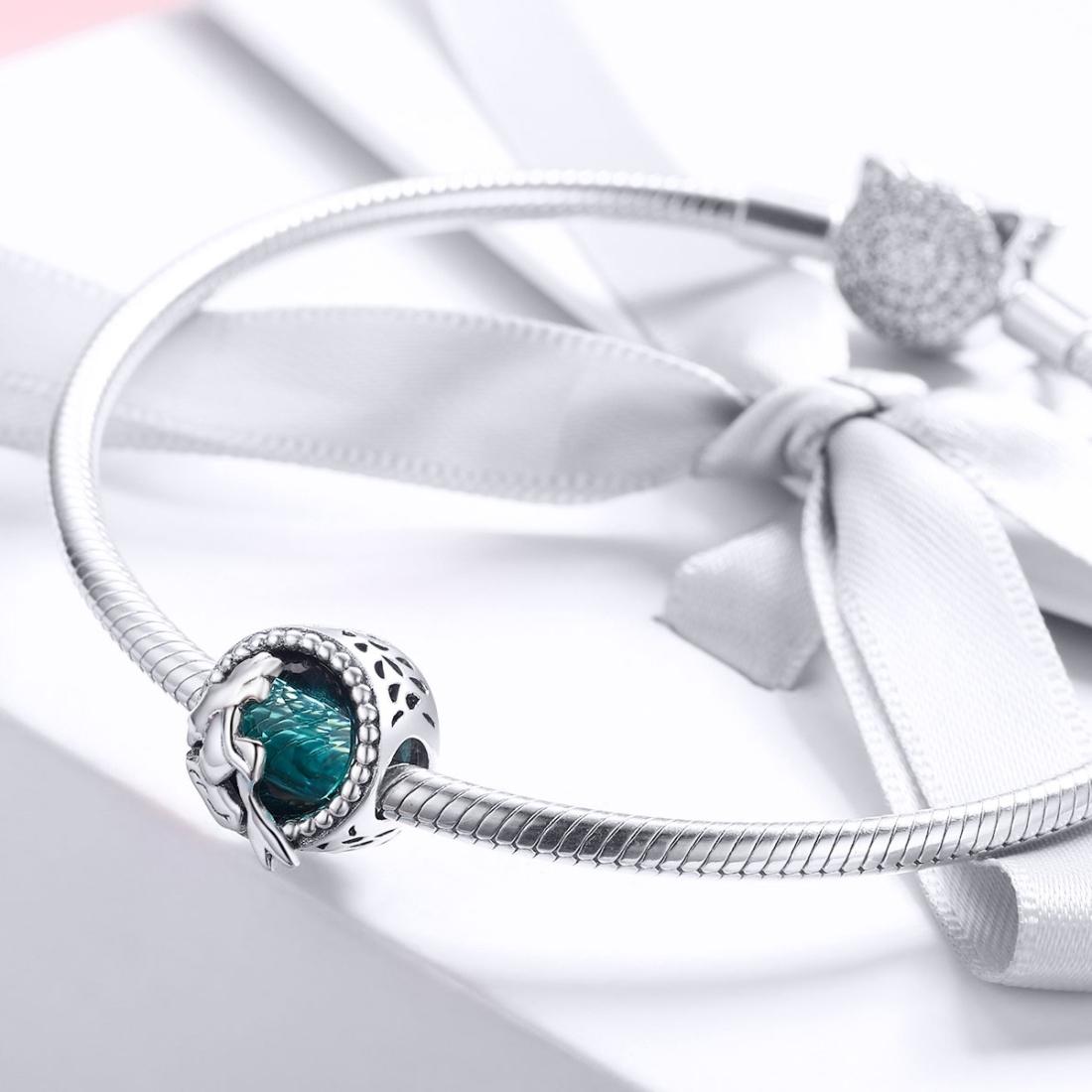 925 Sterling Silver Green Mermaid Beaded Bracelet Charms