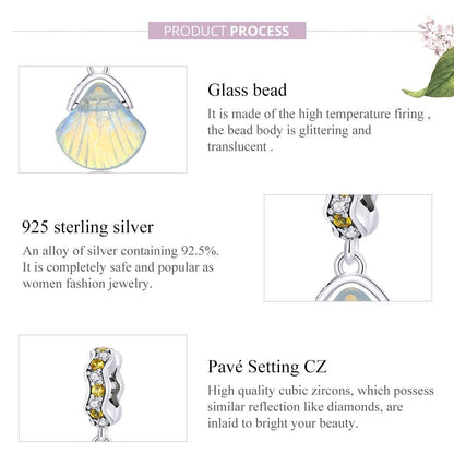 925 Sterling Silver Iridescent Shell Pendant For Diy Bracelet Or Necklace