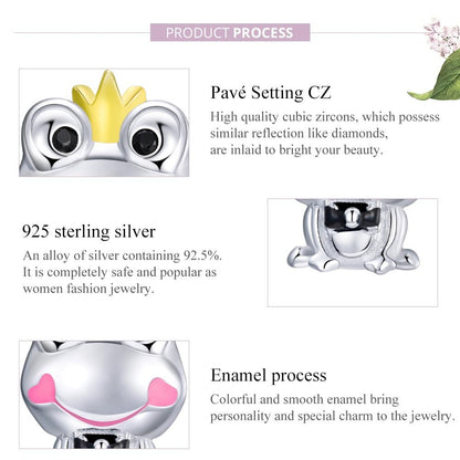 925 Sterling Silver Frog Prince Charm For Diy Bracelets & Necklaces