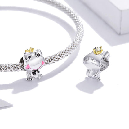 925 Sterling Silver Frog Prince Charm For Diy Bracelets & Necklaces