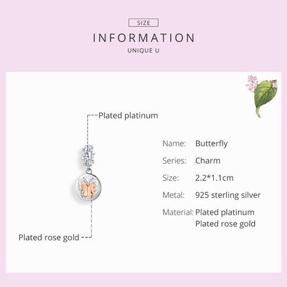 925 Sterling Silver Gold Butterfly Pendant For Diy Bracelets & Necklaces