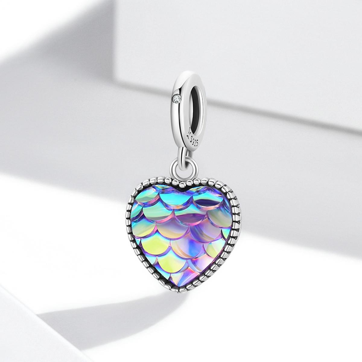 925 Sterling Silver Fish Scale Heart Pendant For Diy Bracelets & Necklaces