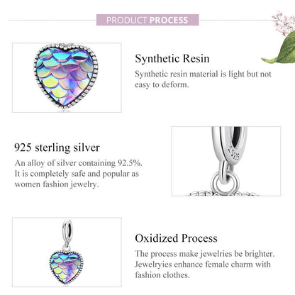 925 Sterling Silver Fish Scale Heart Pendant For Diy Bracelets & Necklaces