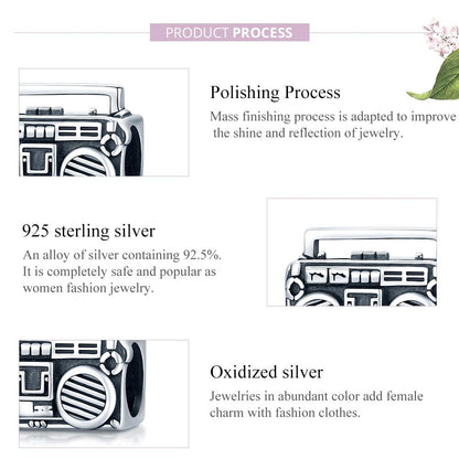 925 Sterling Silver Vintage Radio Bead Bracelet / Necklace Accessory