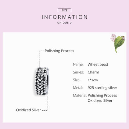 925 Sterling Silver Retro Wheat Ears Beaded Bracelet For Girls