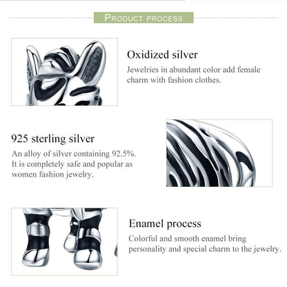 925 Sterling Silver Zebra Bead Bracelet / Necklace Accessory