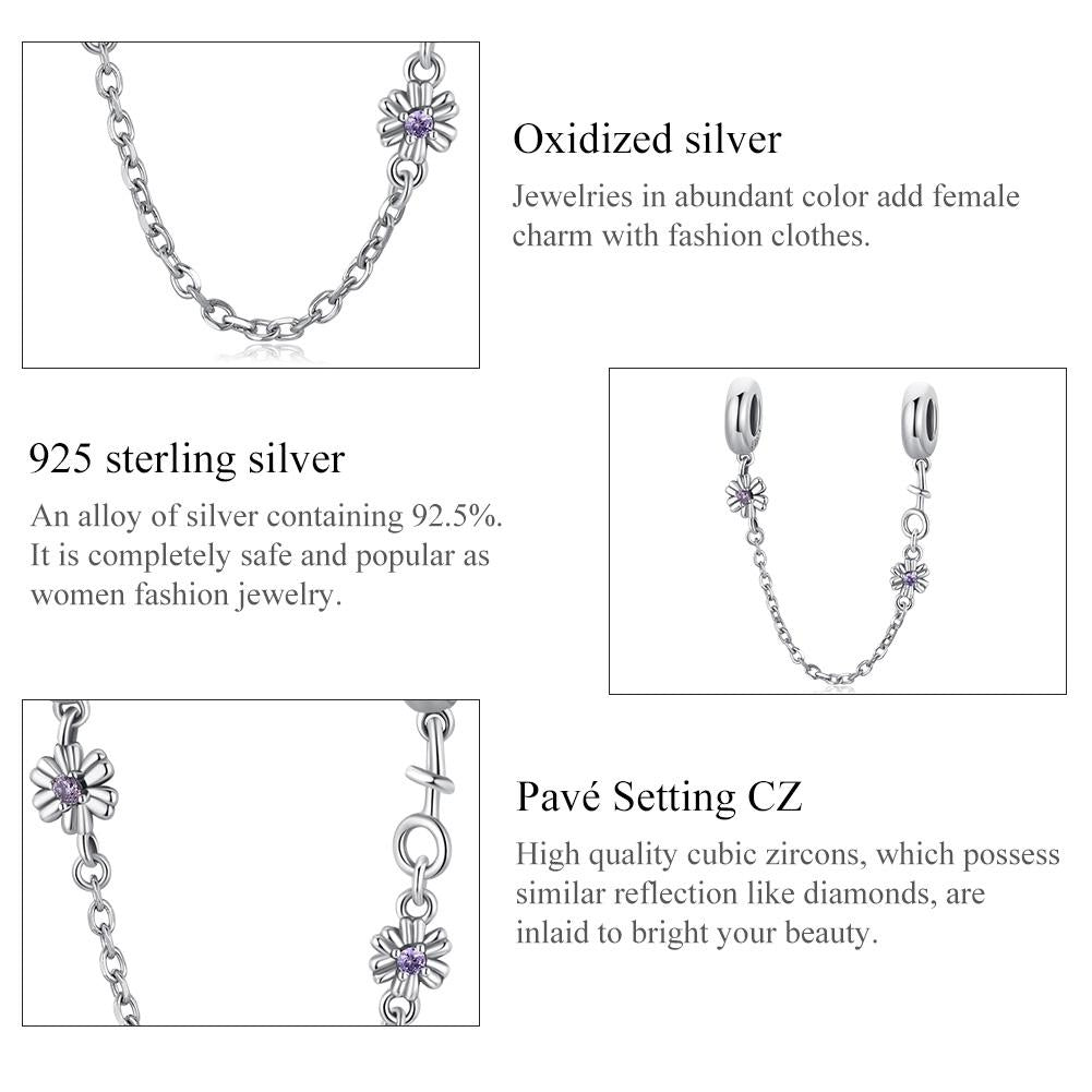 925 Sterling Silver Flower Safety Chain For Diy Bracelets & Necklaces