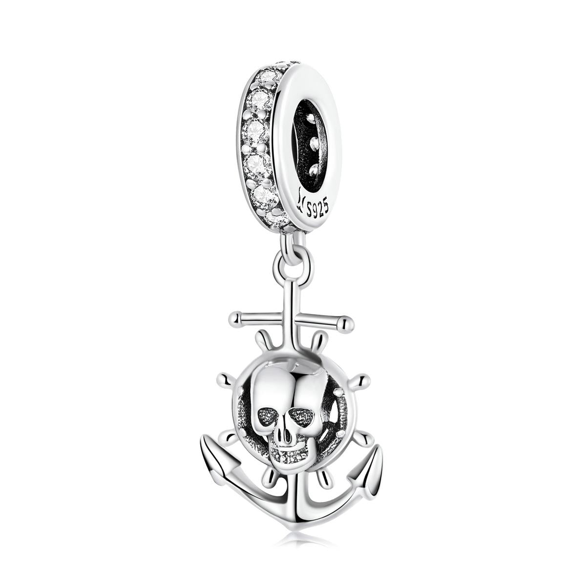 925 Sterling Silver Pirate Skull Pendant For Bracelet Or Necklace