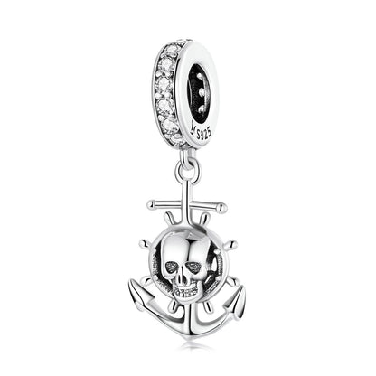925 Sterling Silver Pirate Skull Pendant For Bracelet Or Necklace