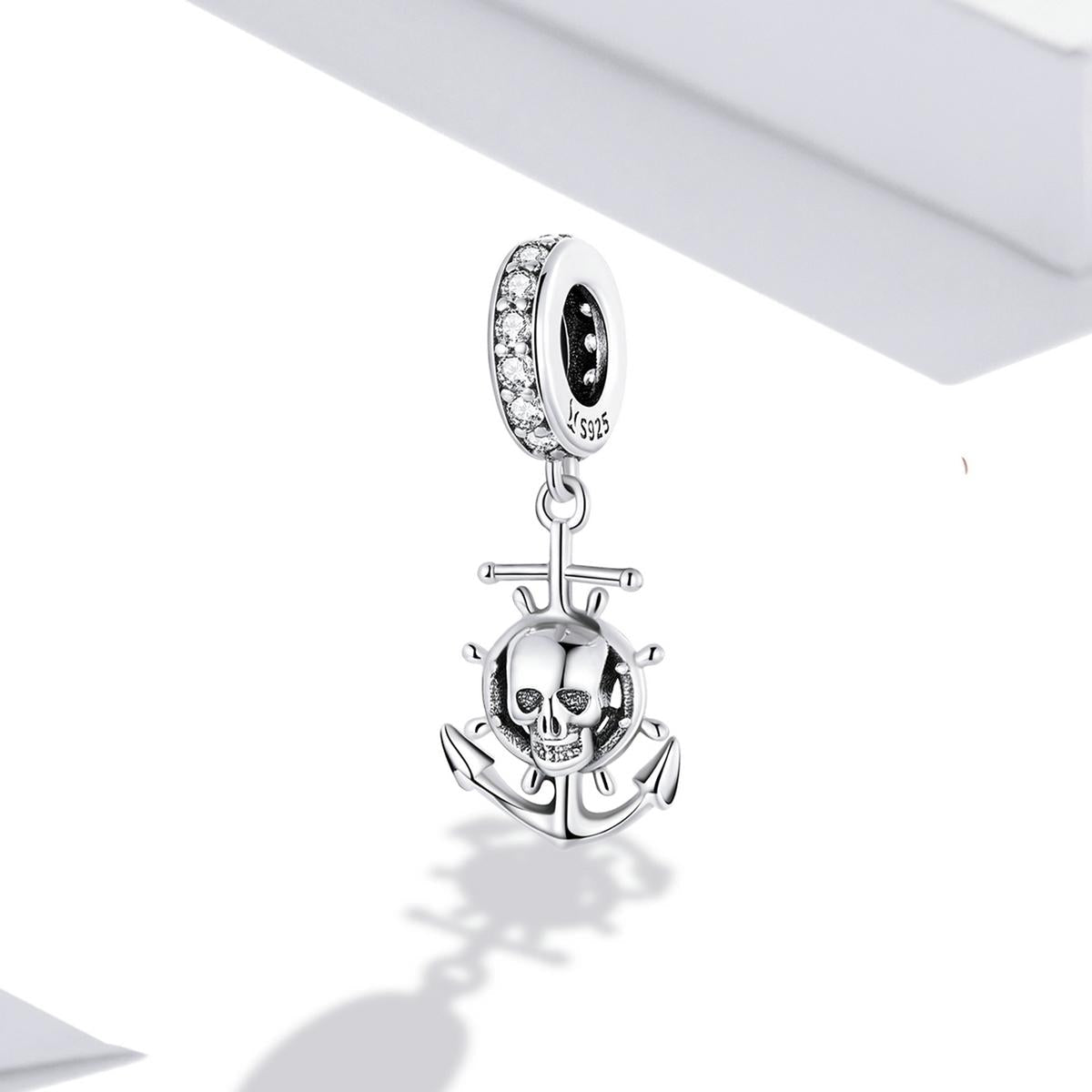 925 Sterling Silver Pirate Skull Pendant For Bracelet Or Necklace