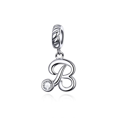925 Sterling Silver Personalized Letter Pendant For Diy Bracelets And Necklaces Style - B