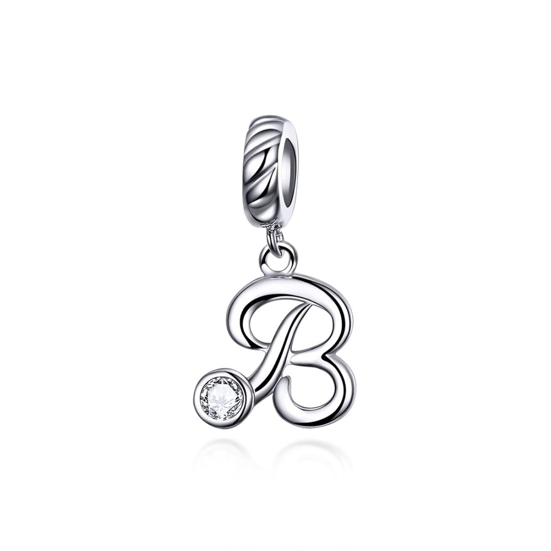 925 Sterling Silver Personalized Letter Pendant For Diy Bracelets And Necklaces Style - B