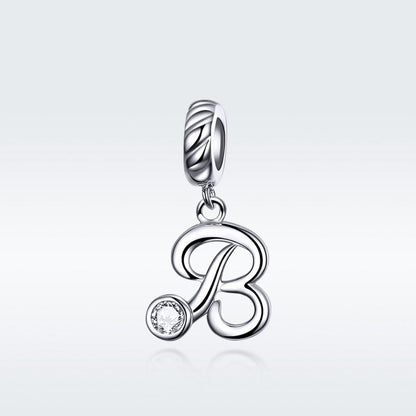 925 Sterling Silver Personalized Letter Pendant For Diy Bracelets And Necklaces Style - B