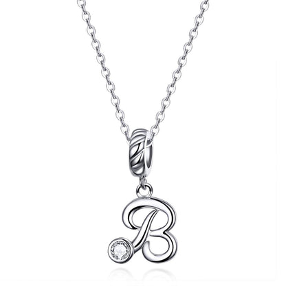 925 Sterling Silver Personalized Letter Pendant For Diy Bracelets And Necklaces Style - B