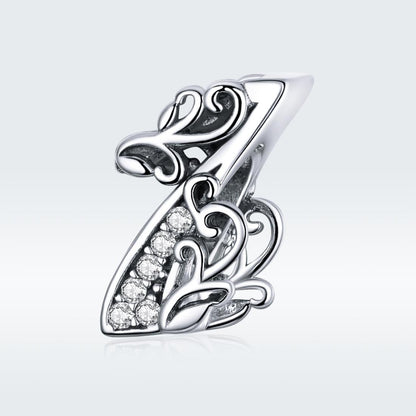 925 Sterling Silver Relief Number Series 0 9 Beads For Diy Bracelets & Necklaces Style - 1