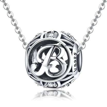 925 Sterling Silver Personalized Letter Beads For Diy Bracelets & Necklaces Style - B