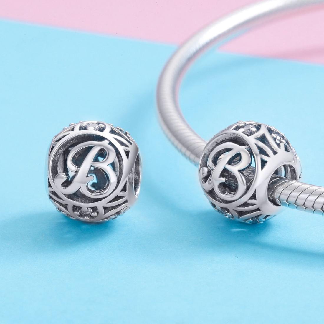 925 Sterling Silver Personalized Letter Beads For Diy Bracelets & Necklaces Style - B