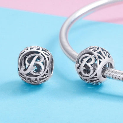 925 Sterling Silver Personalized Letter Beads For Diy Bracelets & Necklaces Style - B