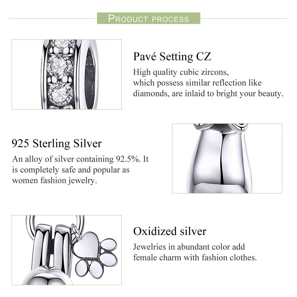 925 Sterling Silver Cat Charm For Diy Bracelet Style - Pendant