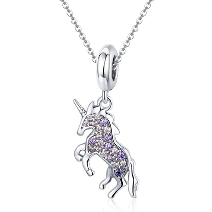 925 Sterling Silver Unicorn Diy Beaded Bracelet Necklace Set Pendant Beads Style - Bead + Necklace