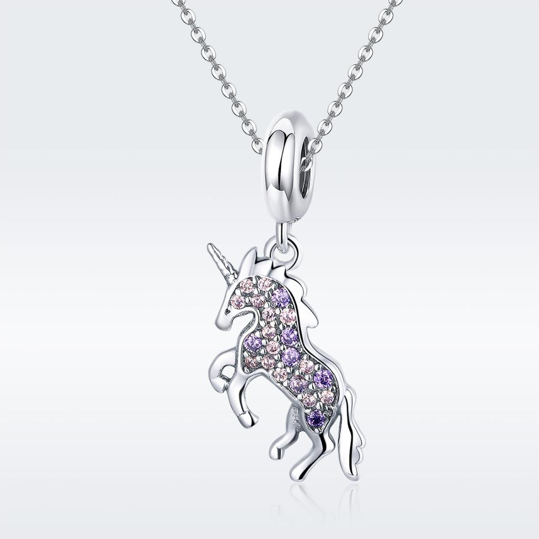 925 Sterling Silver Unicorn Diy Beaded Bracelet Necklace Set Pendant Beads Style - Bead + Necklace