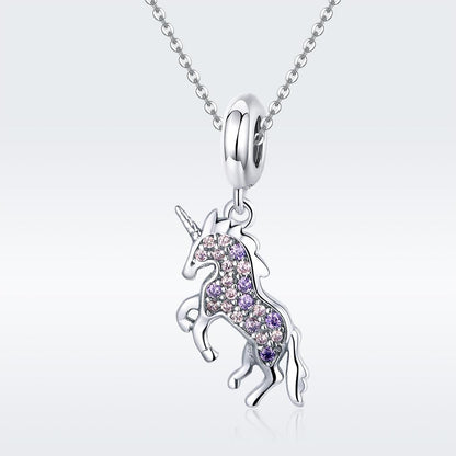 925 Sterling Silver Unicorn Diy Beaded Bracelet Necklace Set Pendant Beads Style - Bead + Necklace