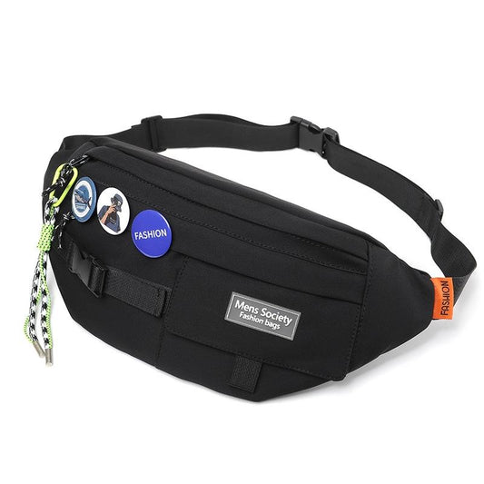 Chest Shoulder Messenger Bag Badge - Black + Badge + Lanyard