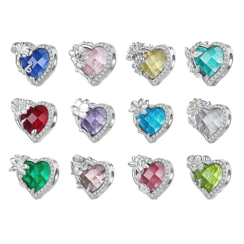 925 Sterling Silver February Birthstone Bracelet With Love Pearl Beads Style - February