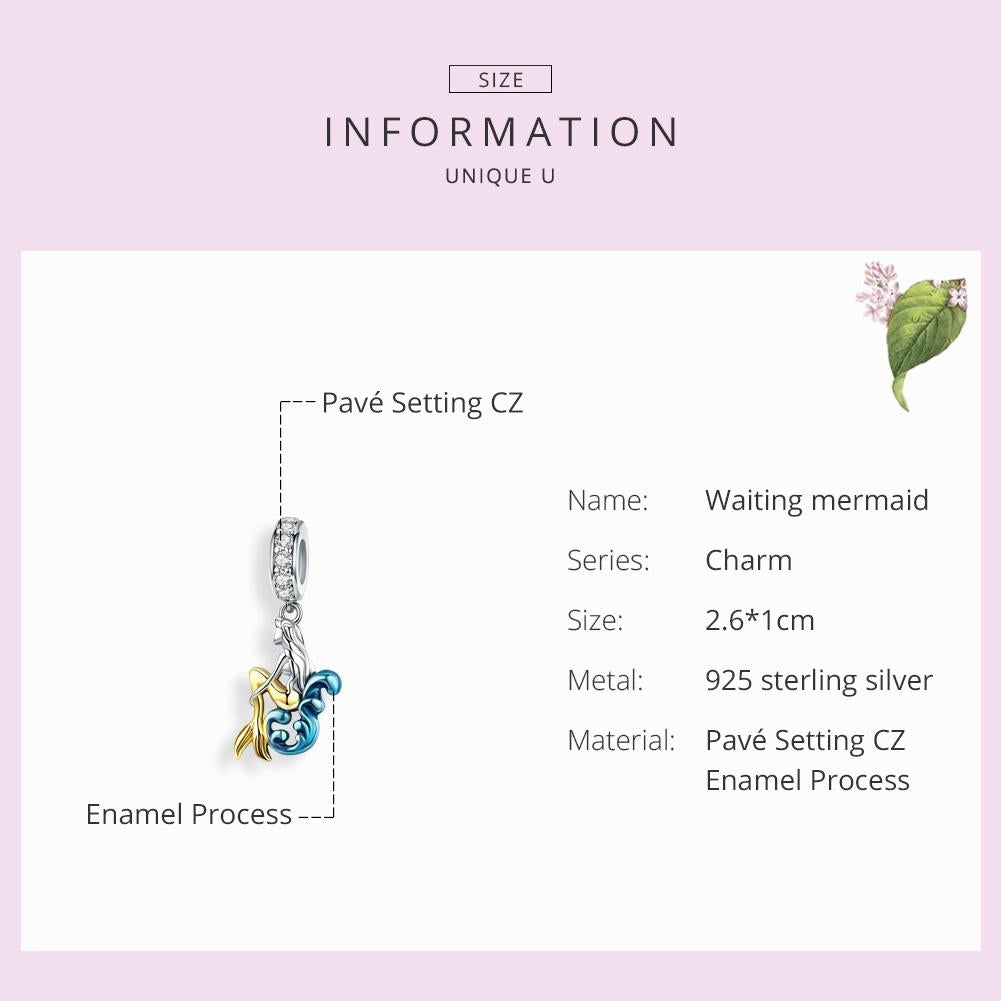 925 Sterling Silver Mermaid Charm For Diy Bracelet