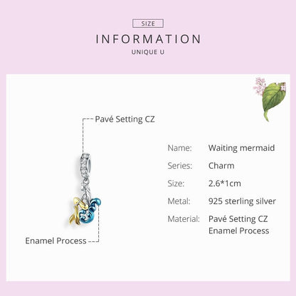 925 Sterling Silver Mermaid Charm For Diy Bracelet