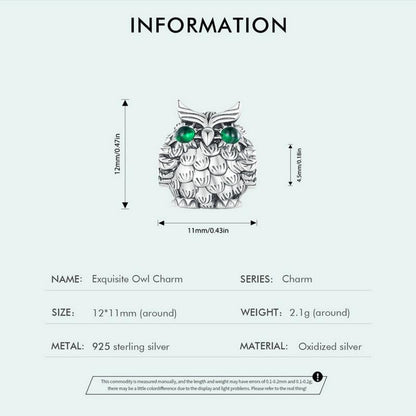 925 Sterling Silver Owl Pendant Necklace Charm For Diy Bracelets