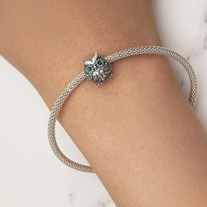 925 Sterling Silver Owl Pendant Necklace Charm For Diy Bracelets